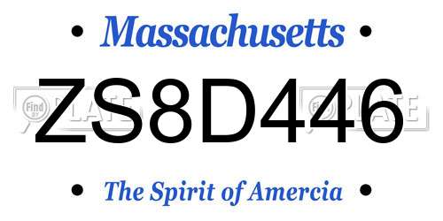 ZS8D446 Massachusetts License Plate