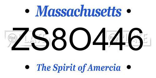 ZS8O446 Massachusetts License Plate