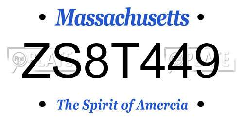 ZS8T449 Massachusetts License Plate