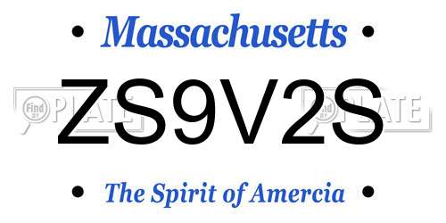 ZS9V2S Massachusetts License Plate