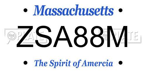 ZSA88M Massachusetts License Plate
