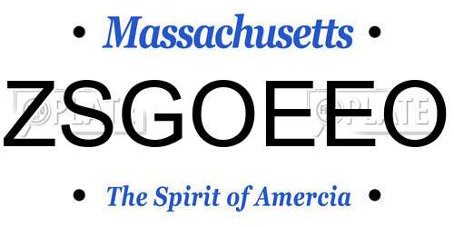 ZSGOEEO Massachusetts License Plate