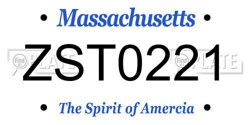 ZST0221 Massachusetts License Plate