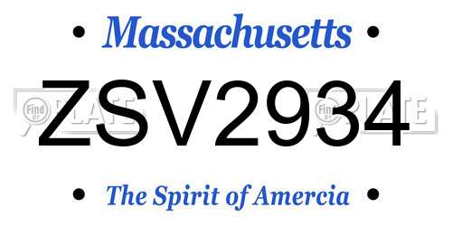 ZSV2934 Massachusetts License Plate