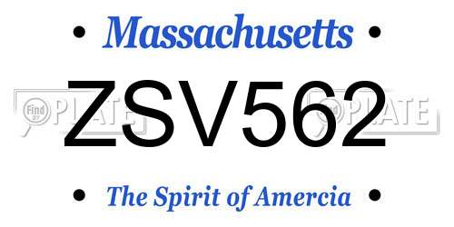 ZSV562 Massachusetts License Plate