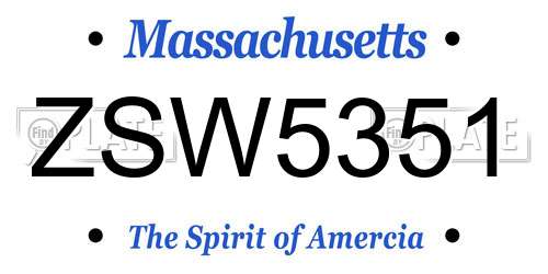 ZSW5351 Massachusetts License Plate