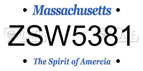 ZSW5381 Massachusetts License Plate