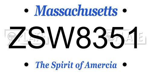 ZSW8351 Massachusetts License Plate