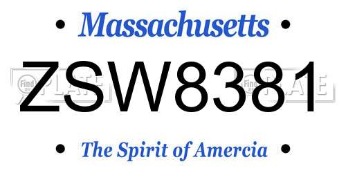 ZSW8381 Massachusetts License Plate