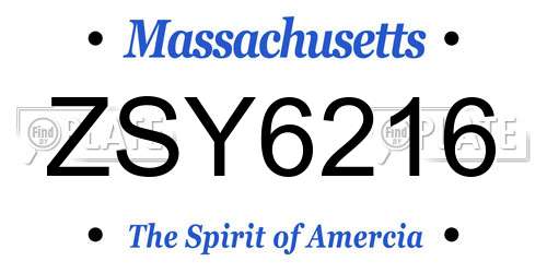ZSY6216 Massachusetts License Plate