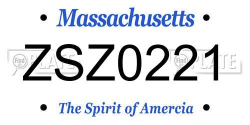 ZSZ0221 Massachusetts License Plate