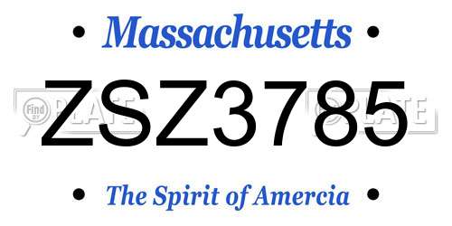 ZSZ3785 Massachusetts License Plate