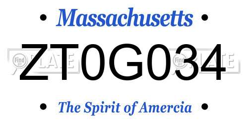 ZT0G034 Massachusetts License Plate