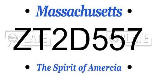 ZT2D557 Massachusetts License Plate