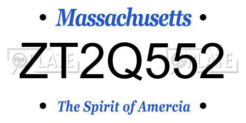 ZT2Q552 Massachusetts License Plate