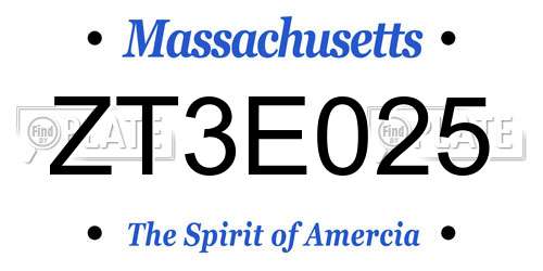 ZT3E025 Massachusetts License Plate