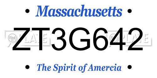 ZT3G642 Massachusetts License Plate