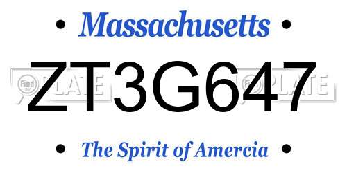 ZT3G647 Massachusetts License Plate