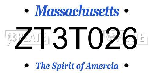 ZT3T026 Massachusetts License Plate