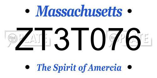 ZT3T076 Massachusetts License Plate