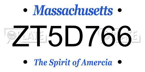 ZT5D766 Massachusetts License Plate