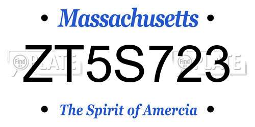 ZT5S723 Massachusetts License Plate