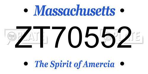 ZT70552 Massachusetts License Plate