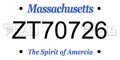 ZT70726 Massachusetts License Plate