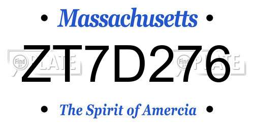 ZT7D276 Massachusetts License Plate