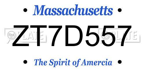 ZT7D557 Massachusetts License Plate