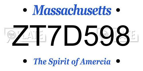 ZT7D598 Massachusetts License Plate