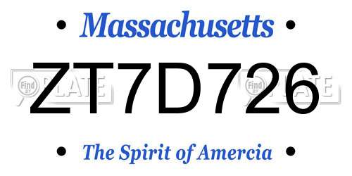 ZT7D726 Massachusetts License Plate