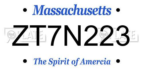 ZT7N223 Massachusetts License Plate