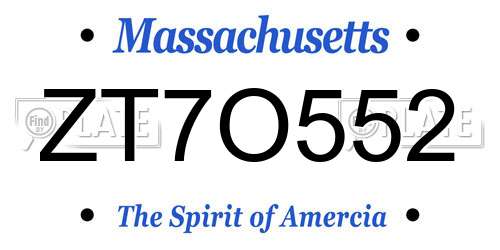 ZT7O552 Massachusetts License Plate