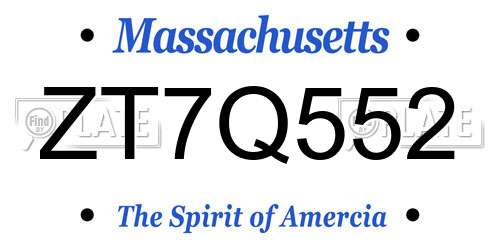 ZT7Q552 Massachusetts License Plate