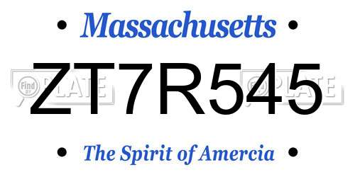 ZT7R545 Massachusetts License Plate