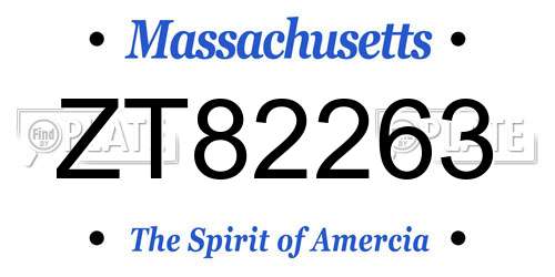 ZT82263 Massachusetts License Plate