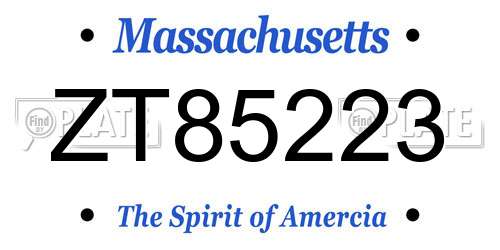 ZT85223 Massachusetts License Plate