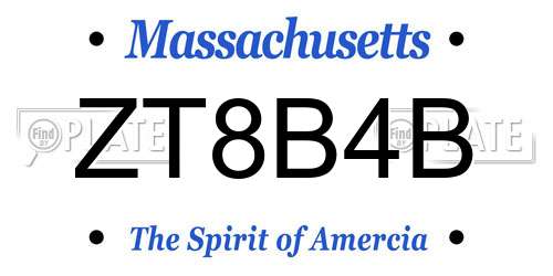 ZT8B4B Massachusetts License Plate