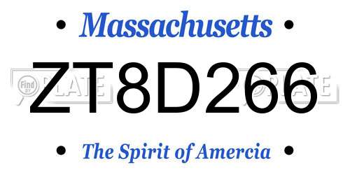 ZT8D266 Massachusetts License Plate