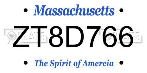 ZT8D766 Massachusetts License Plate