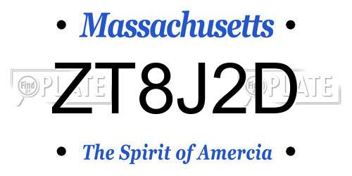 ZT8J2D Massachusetts License Plate