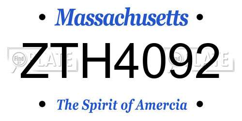 ZTH4092 Massachusetts License Plate
