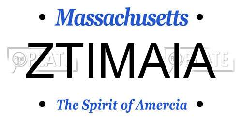 ZTIMAIA Massachusetts License Plate