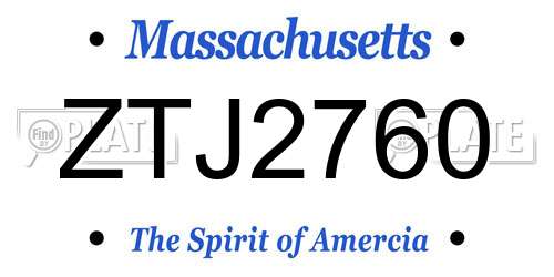 ZTJ2760 Massachusetts License Plate