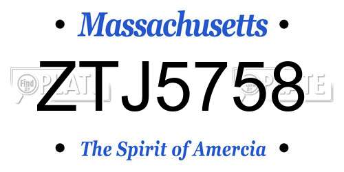 ZTJ5758 Massachusetts License Plate