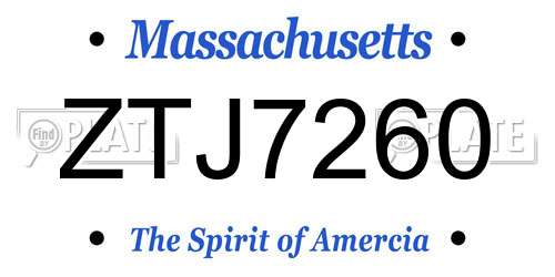 ZTJ7260 Massachusetts License Plate