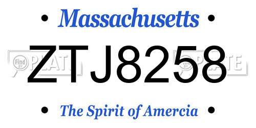 ZTJ8258 Massachusetts License Plate