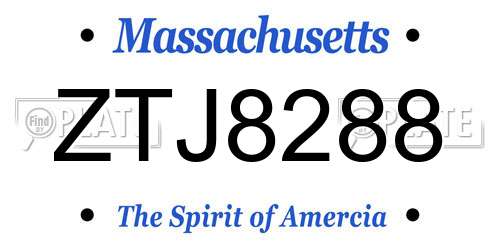 ZTJ8288 Massachusetts License Plate