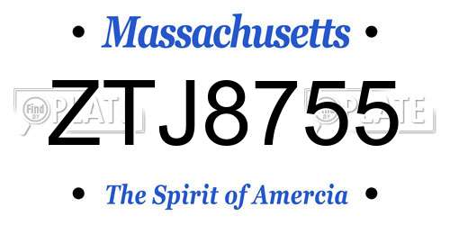 ZTJ8755 Massachusetts License Plate